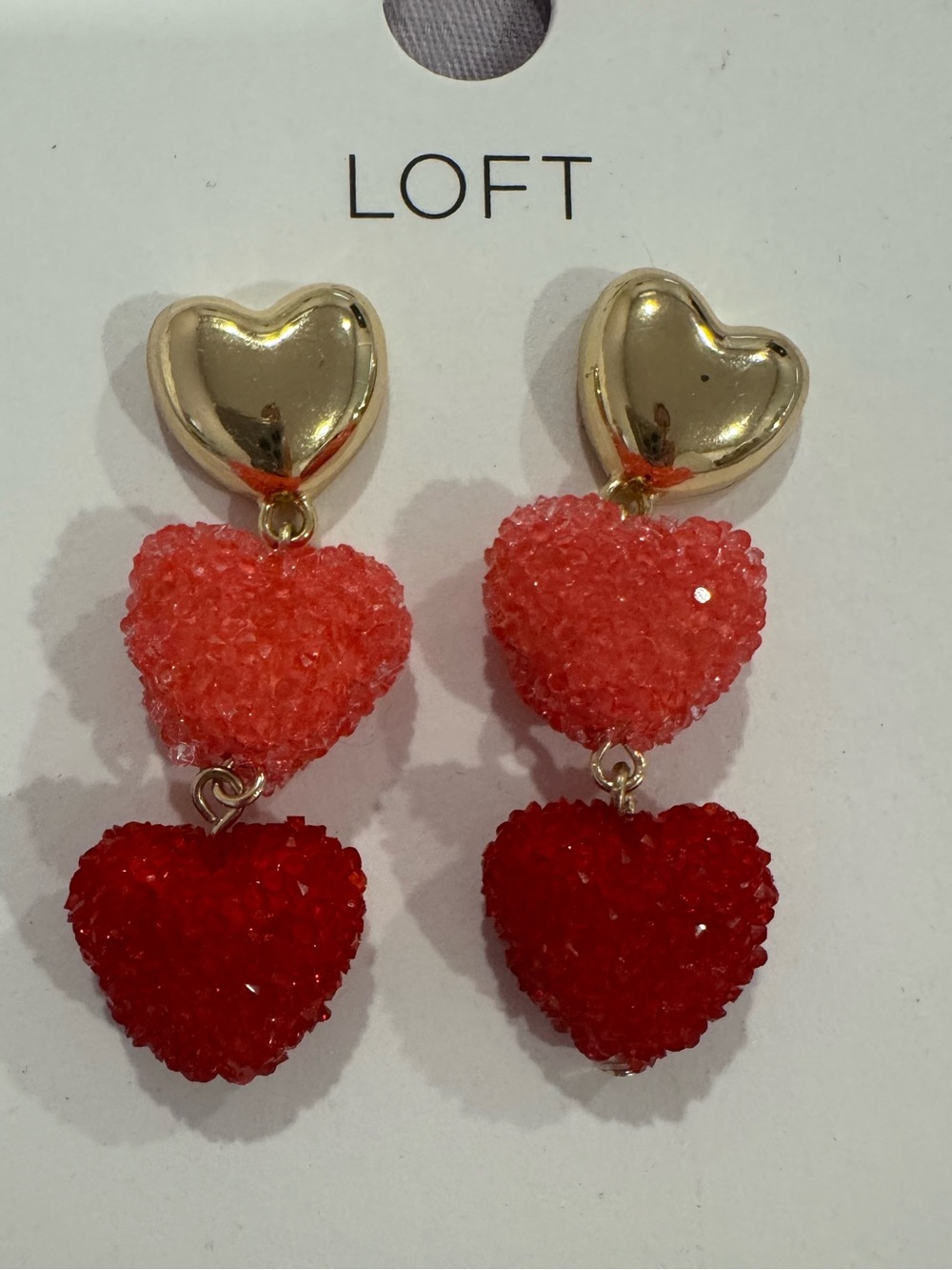 NWT Loft crystal heart drop earrings